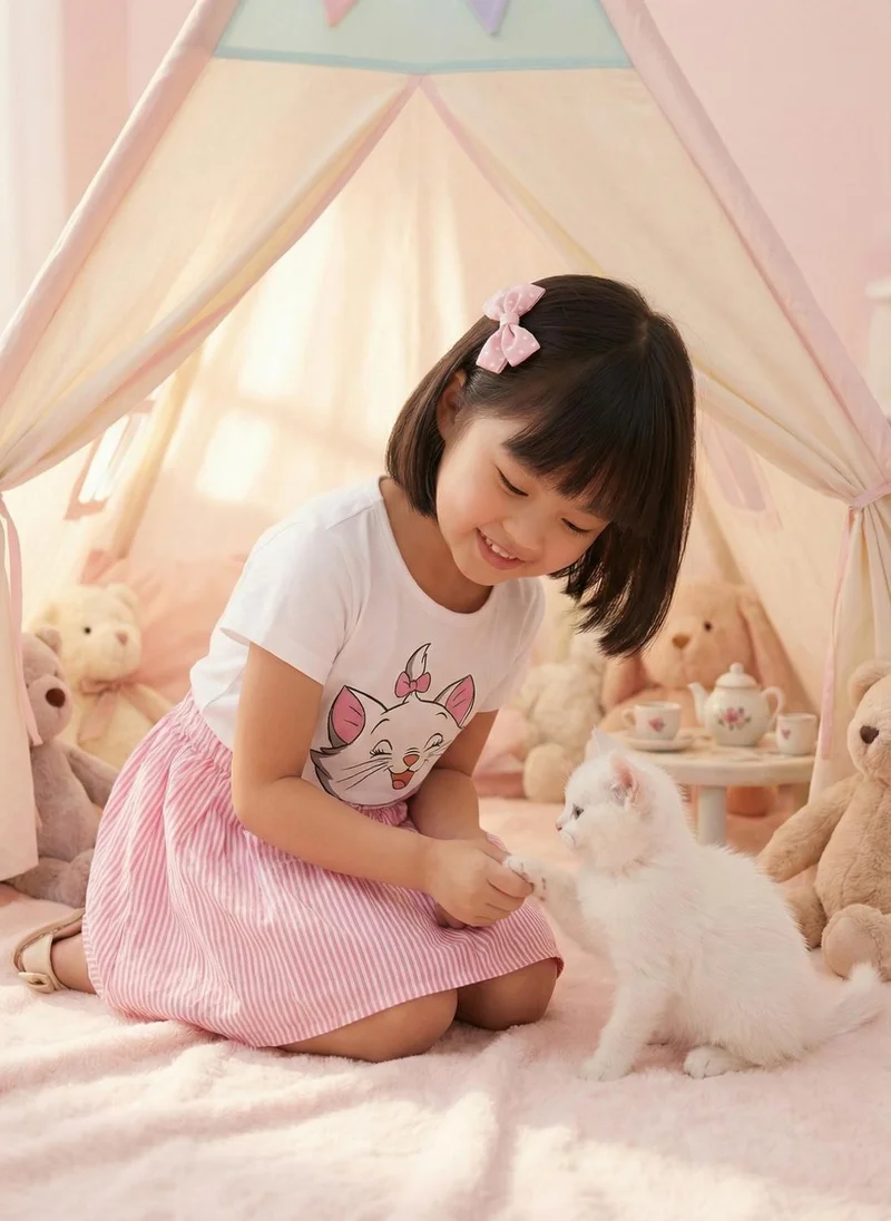 Nautinati  Nautinati Girls Marie Cat Printed Regular Fit Round Neck T-shirt and Skirt Co-ord Set for Women | Best Price UAE