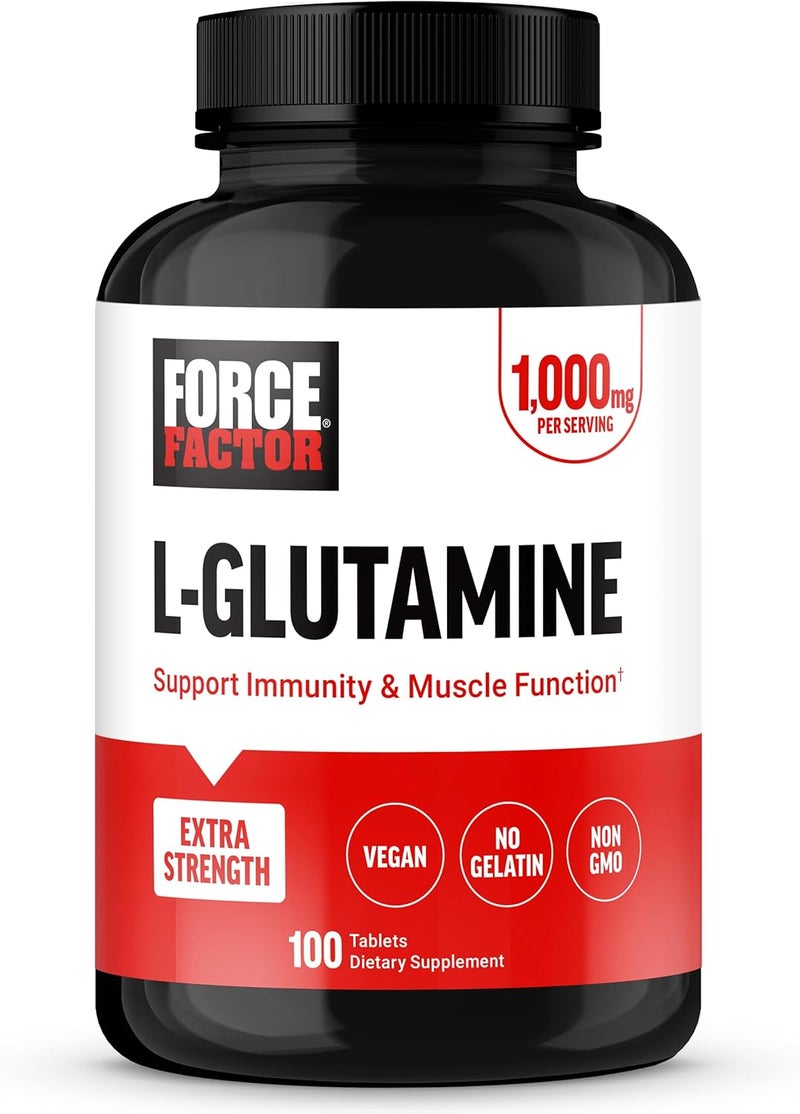 FORCE FACTOR LGlutamine 1000mg Tablets Glutamine for Muscle Recovery Healthy Muscle Function and Immunity Vegan NonGMO 100 Tablets - Image 1