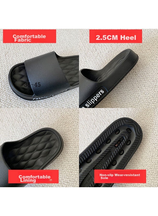Iqgd Slippers For Men And Women, Soft-soled Floor Slippers, Non-slip Bathroom Slippers For Couples, Home Use, 1819 Black, Size 38-39 - Image 2