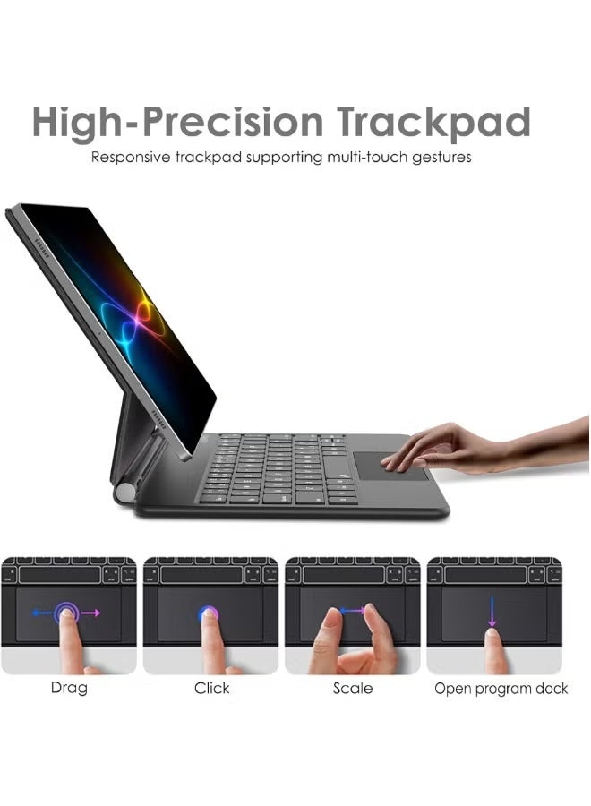 ZOOMEE Keyboard Case for Samsung Galaxy Tab S11 S9 S8 S7 11" S10 Lite/S9 FE/S10 FE 10.9" Magnetic Floating Stand, Trackpad, 7 Color Backlight, UK QWERTY (X400/X520/X510/X730/X710/X700/T870 Series) - Image 3