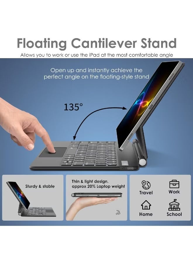 ZOOMEE Keyboard Case for Samsung Galaxy Tab S11 S9 S8 S7 11" S10 Lite/S9 FE/S10 FE 10.9" Magnetic Floating Stand, Trackpad, 7 Color Backlight, UK QWERTY (X400/X520/X510/X730/X710/X700/T870 Series) - Image 2