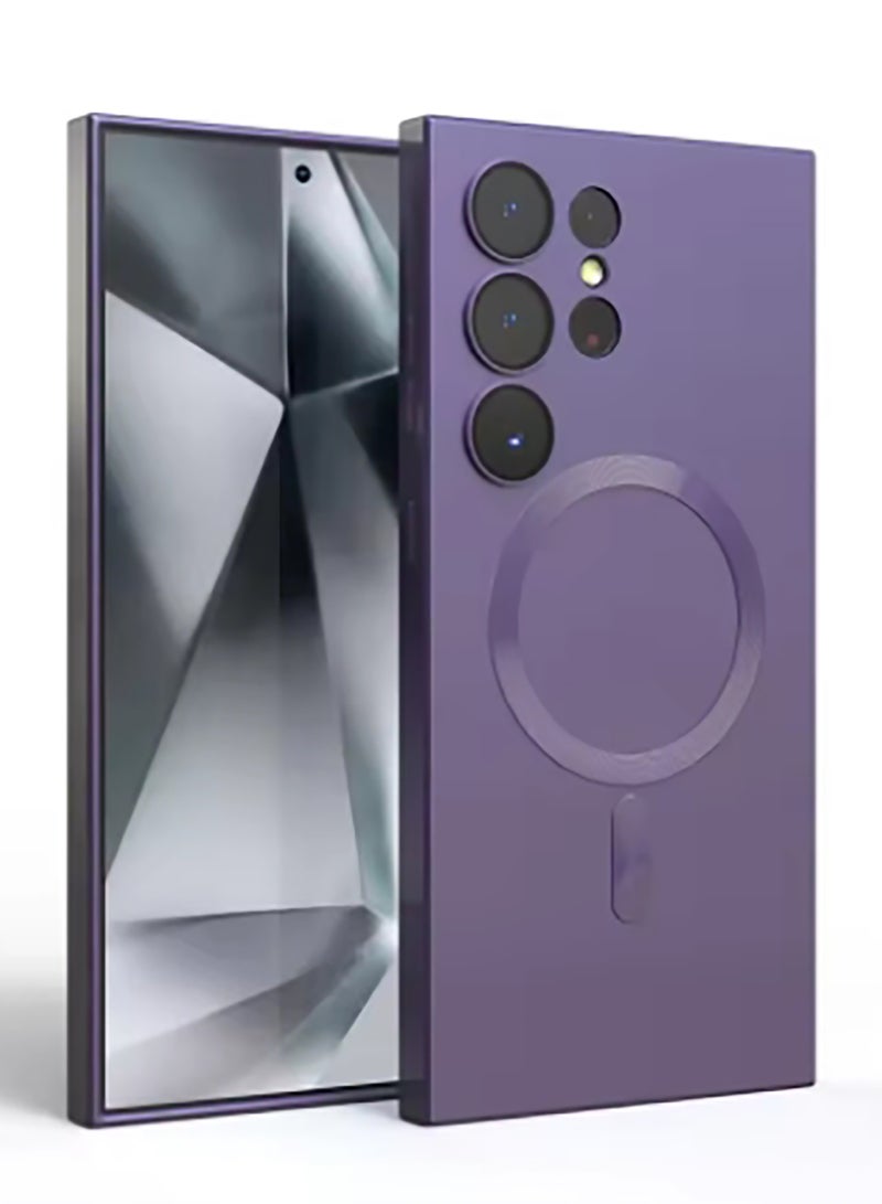 Magnetic Case for Samsung Galaxy S25 Ultra for Women Men , Matte Luxury Metallic Luster Flexible TPU Shockproof Case with Screen Protector - purple - Image 1