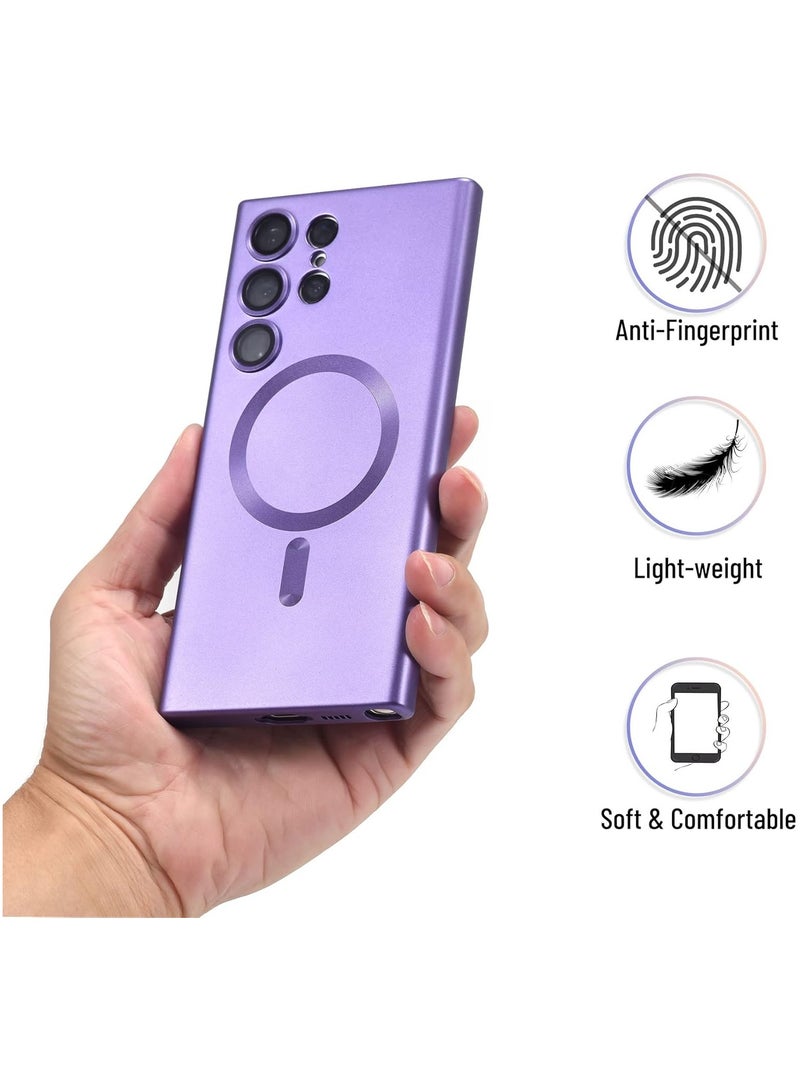 Magnetic Case for Samsung Galaxy S25 Ultra for Women Men , Matte Luxury Metallic Luster Flexible TPU Shockproof Case with Screen Protector - purple - Image 2