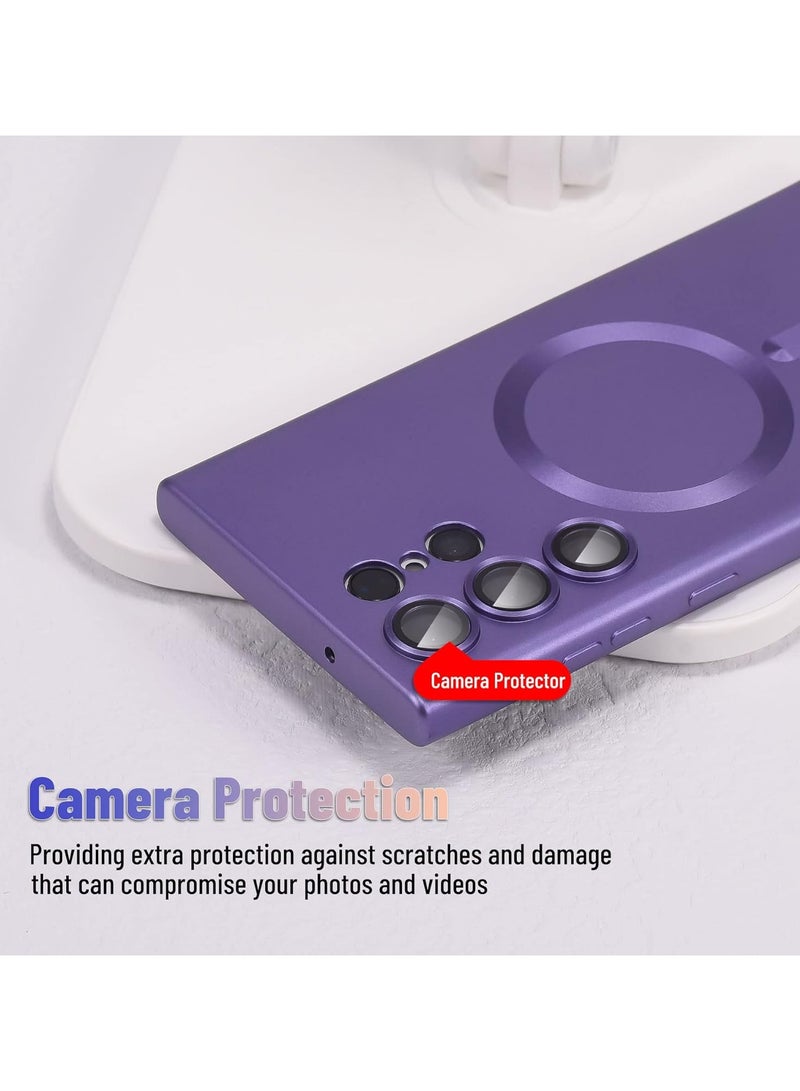 Magnetic Case for Samsung Galaxy S25 Ultra for Women Men , Matte Luxury Metallic Luster Flexible TPU Shockproof Case with Screen Protector - purple - Image 3