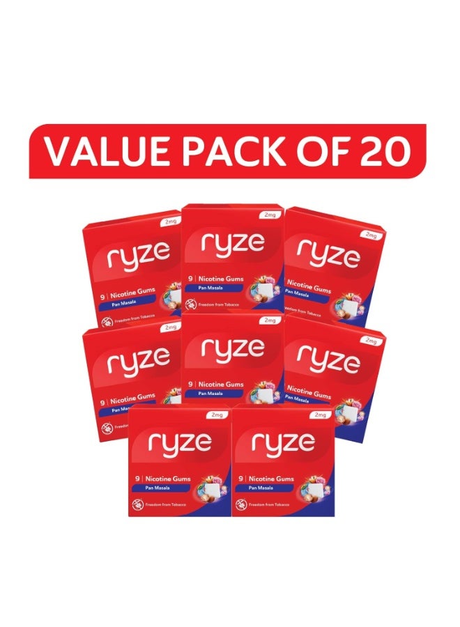 RYZE Nicotine Gum 2mg | Pan Masala | Soft Chew, Easy on Throat, Sugar Free | Quitting Smoking & Chewing | Smoking Cessation | 180 gums (9 Gums Each Pack) | Combo Pack of 20 - Image 1