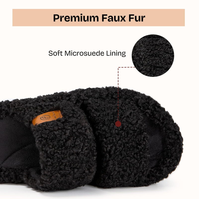 EverFoams Womens Fuzzy Open-toe Slippers Soft Comfy Memory Foam Indoor House Shoes Matt Black,5-6 US - Image 4