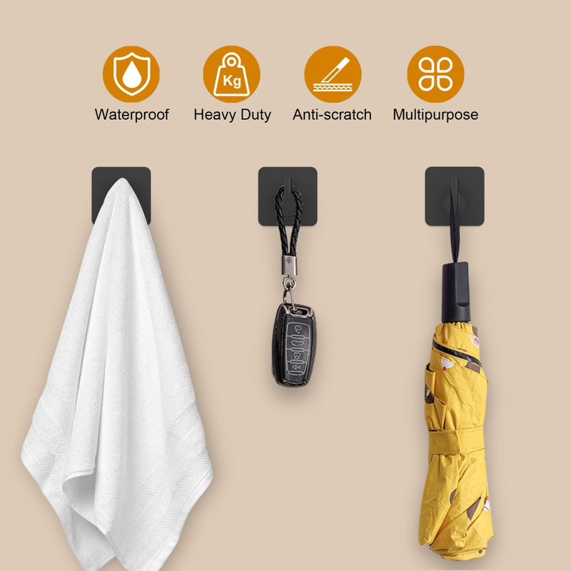 Honmein 6 Pcs Adhesive Wall Hooks for Hanging - Waterproof Shower Hooks, Heavy Duty Towel Hooks for Bathrooms, Kitchens, and Offices (Black) - Image 3