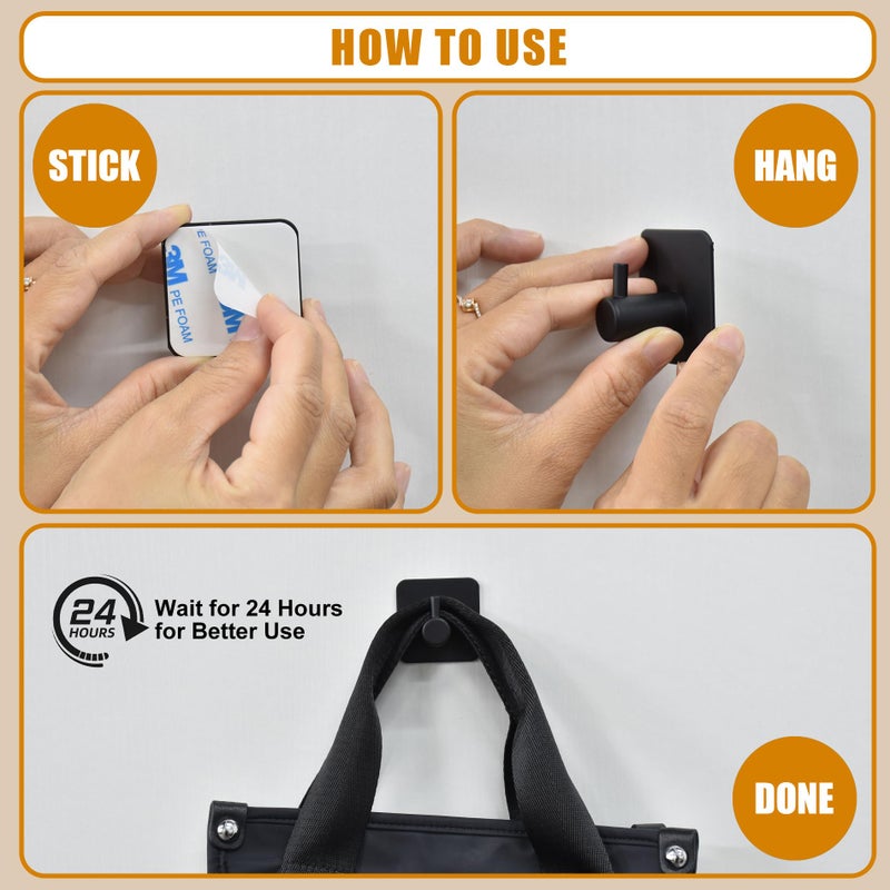 Honmein 6 Pcs Adhesive Wall Hooks for Hanging - Waterproof Shower Hooks, Heavy Duty Towel Hooks for Bathrooms, Kitchens, and Offices (Black) - Image 5