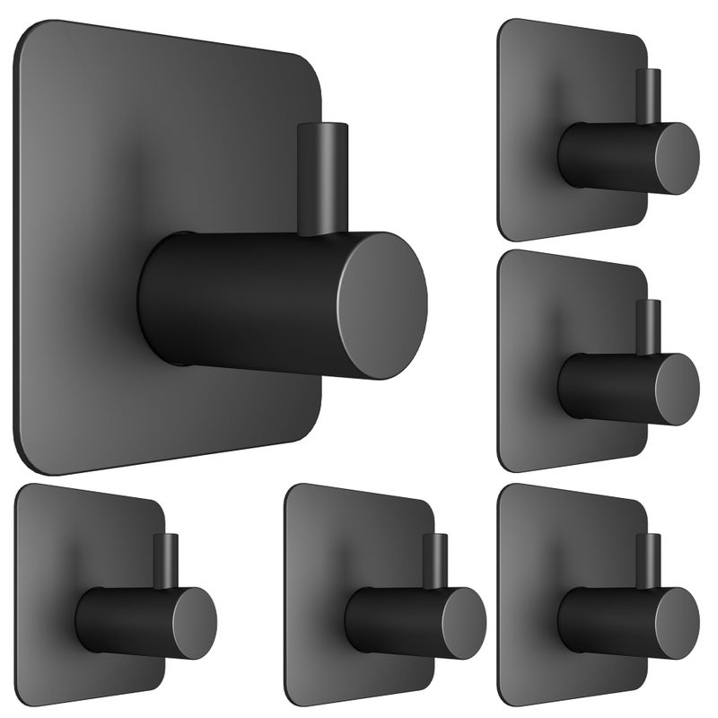 Honmein 6 Pcs Adhesive Wall Hooks for Hanging - Waterproof Shower Hooks, Heavy Duty Towel Hooks for Bathrooms, Kitchens, and Offices (Black) - Image 1