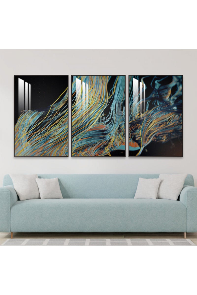 Marktna Three wooden wall painting with a frame and a clear acrylic layer - Image 1