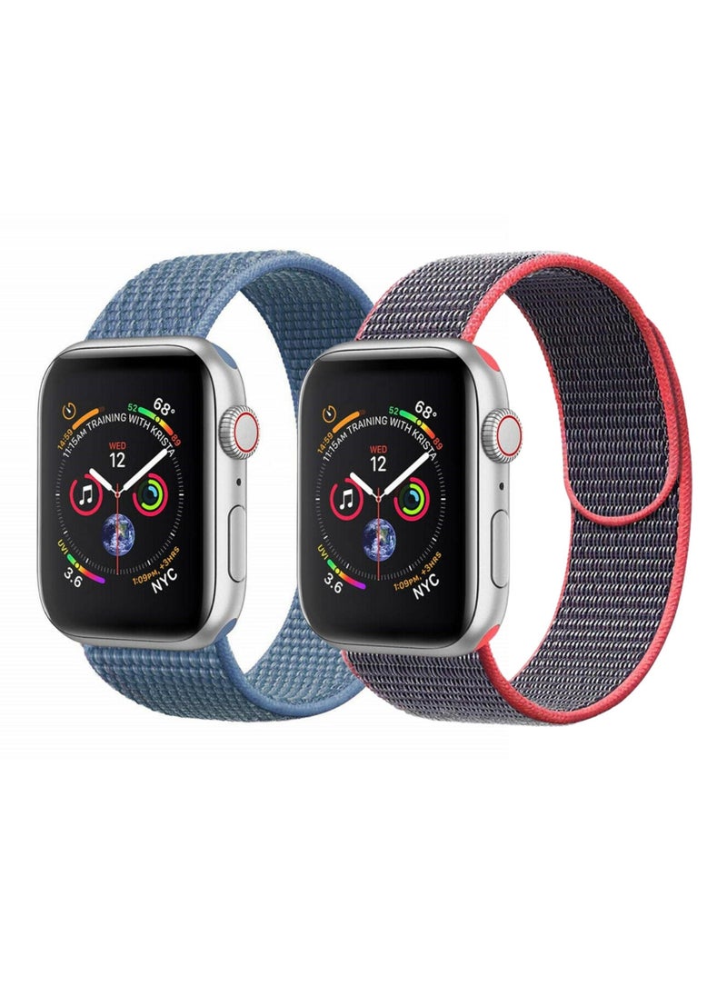 YOMNA - Nylon Sport Loop Band Strap 40/44/41/45mm For Apple Watch Series Electric Pick Strap with Cape Cod Blue Strap(set of 2) - Image 1