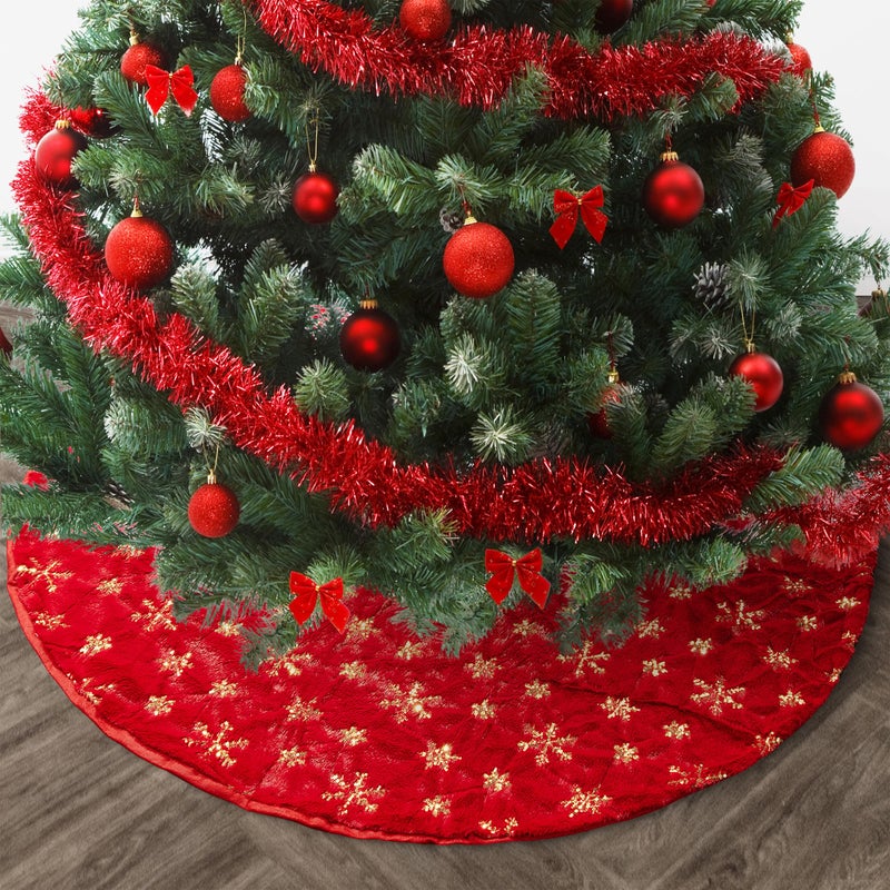 Mr Pen Christmas Tree Skirt  48 Inch Red Faux Fur Tree Skirt with Gold Snowflakes