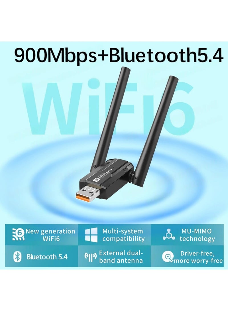 اووكاي محول واي فاي 6 USB لأجهزة الكمبيوتر المكتبية - محول شبكة لاسلكي AX900 بتردد 2.4 جيجاهرتز/5 جيجاهرتز، هوائي ثنائي النطاق عالي الكسب 5 ديسيبل، يدعم نظامي التشغيل Windows 11/10. - Image 2