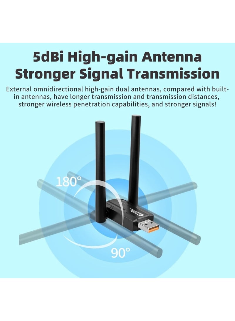 اووكاي محول واي فاي 6 USB لأجهزة الكمبيوتر المكتبية - محول شبكة لاسلكي AX900 بتردد 2.4 جيجاهرتز/5 جيجاهرتز، هوائي ثنائي النطاق عالي الكسب 5 ديسيبل، يدعم نظامي التشغيل Windows 11/10. - Image 3