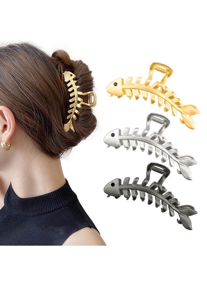 DonLeeving 3 PACK Large Metal Hair Claw Clips Fish Bone Shape Hairpin Tail Hair Clamps Nonslip Hair Accessories for Thick and Thin Hair Styling  - Image 1