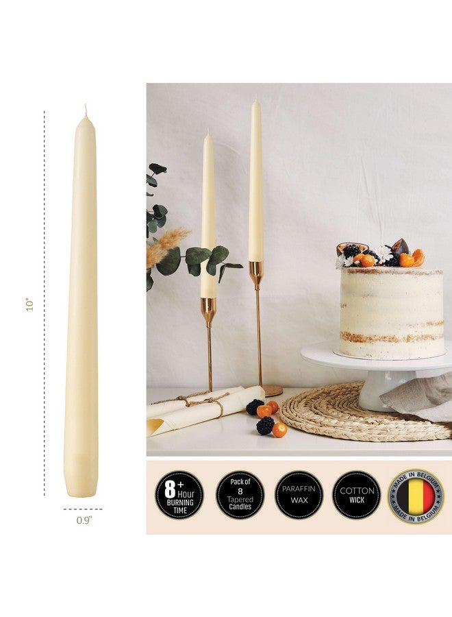 Rambue 10" Ivory Taper Candles - 8 Pack Classic Ivory Candlesticks - Dripless Cream Tapered Candlesticks for Weddings, Dinner Candles, and Home Decor - 8 Hours Burn Time - Image 1