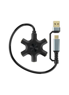 USB A/C To Headphone Splitter, 1 Pack 5-Jack 3.5 Mm Audio Headphone Splitter, Stereo Audio Headset Adapter, Audio Earbuds Earphones Plug 5 Way 1 Male To 4 Female Splitter, with 3.5mm Stereo Cable