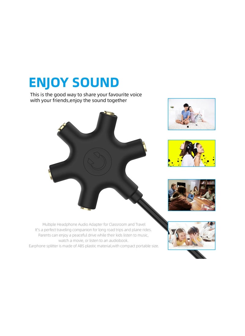 SYOSI - USB A/C To Headphone Splitter, 1 Pack 5-Jack 3.5 Mm Audio Headphone Splitter, Stereo Audio Headset Adapter, Audio Earbuds Earphones Plug 5 Way 1 Male To 4 Female Splitter, with 3.5mm Stereo Cable - Image 1