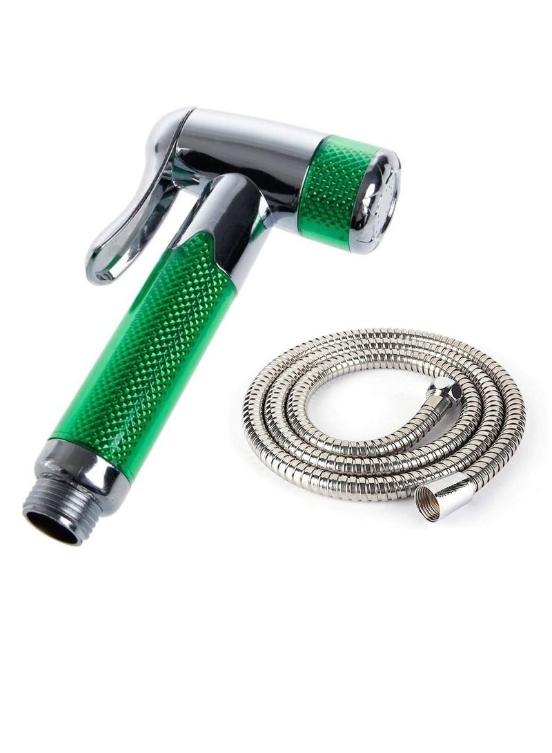 Heng Yi Stainless Steel Handheld Bidet Spray Shower Shattaf Hose Muslim Shower Kit For Toilet Bathroom 1.2 Meter Pipe Green/Silver - Image 1