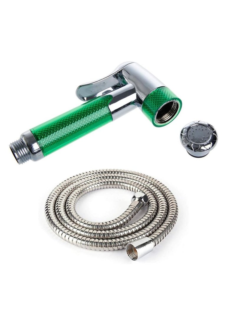 Heng Yi Stainless Steel Handheld Bidet Spray Shower Shattaf Hose Muslim Shower Kit For Toilet Bathroom 1.2 Meter Pipe Green/Silver - Image 4