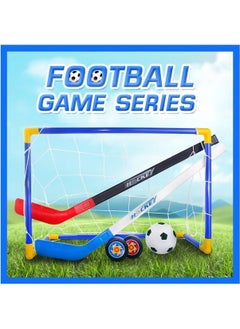 Arabest 2 In1 Mini Hockey Soccer Set with Mini Goal Net, Hockey Stick, Hockey, Football, Hockey and Ball Pump Mini Soccer Goal Set for Kids Gift Indoor Outdoor Backyard Soccer Games  - Image 1