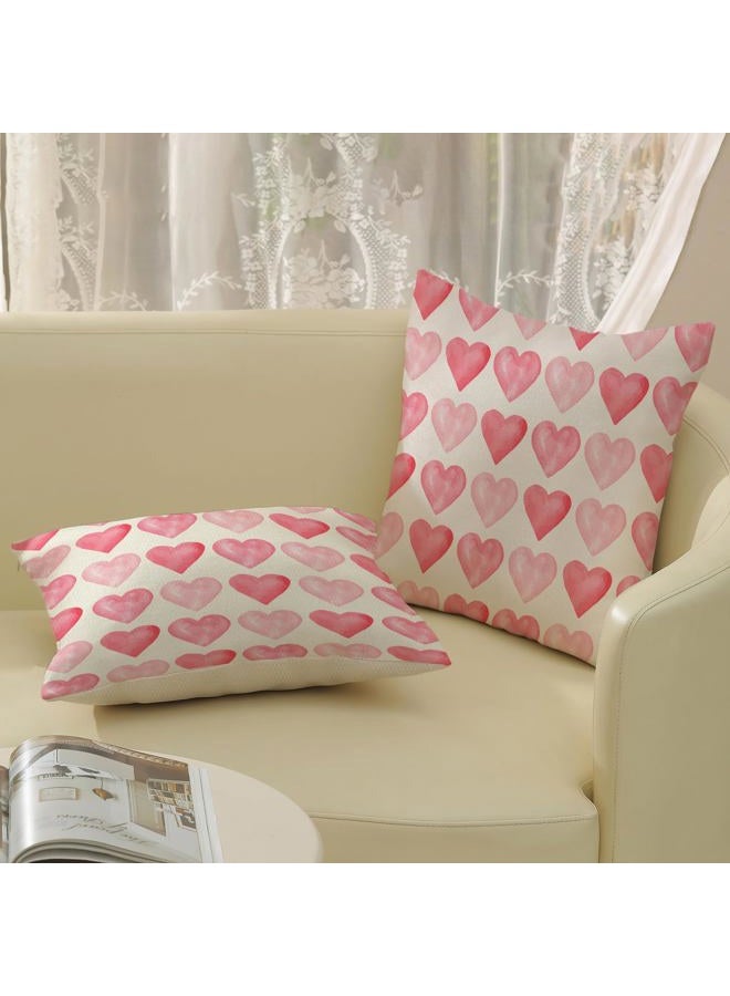 GOLIANDA Valentines Day Pillow Covers 20x20 Set of 2, Valentines Decor Linen Pillowcase Pink Love Heart Valentines Throw Pillows Anniversary Mother's Day Decorative Outdoor Cushion Case for Sofa Couch - Image 4