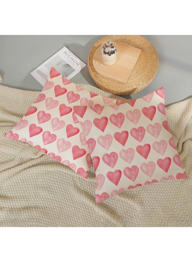 GOLIANDA Valentines Day Pillow Covers 20x20 Set of 2, Valentines Decor Linen Pillowcase Pink Love Heart Valentines Throw Pillows Anniversary Mother's Day Decorative Outdoor Cushion Case for Sofa Couch - Image 5