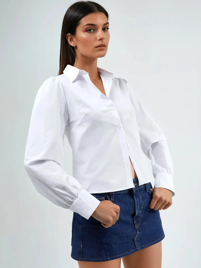 بوسيم BUSEM Solid Poplin Shirt with Button Closure