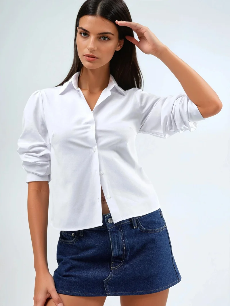 بوسيم BUSEM Solid Poplin Shirt with Button Closure