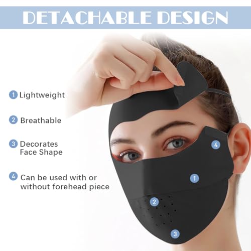 PALAY® Full Face Mask for Sun Protection,Women Face Cover Mask for Bikers,UPF 50+ Reusable Ice Silk Cooling UV Masks Summer Outdoor Running Hiking - Black - Image 4