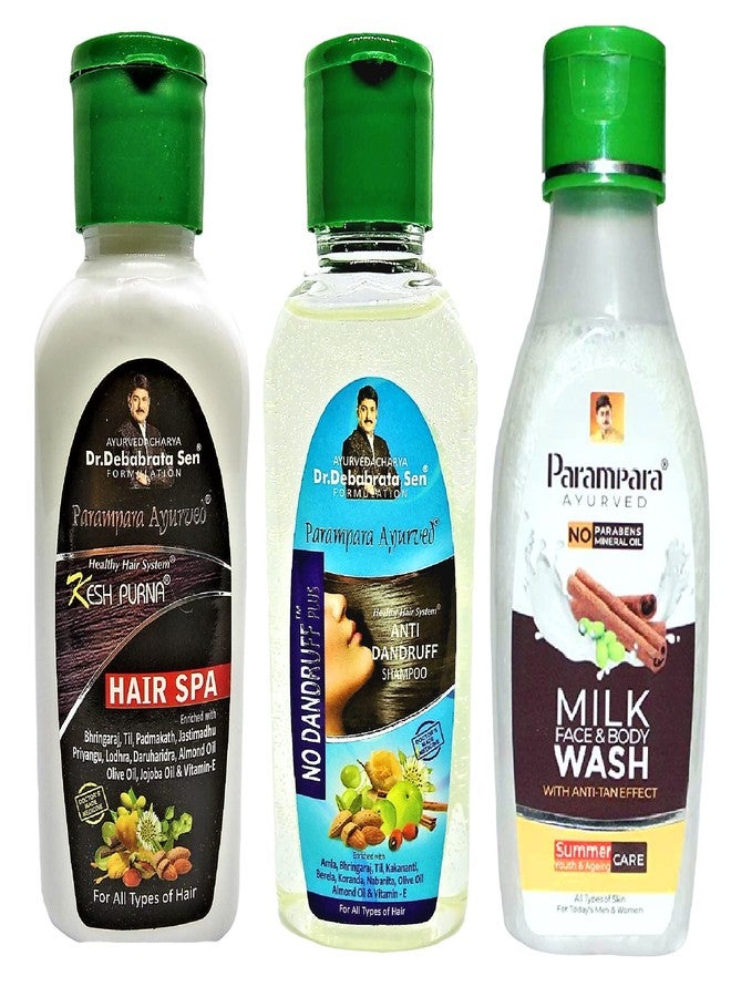 Parampara Ayurved Combo Pack | Anti-Dandruff Shampoo | Kesh Purna Hair Spa & Milk Face & Body Wash | Hair & Skin Care for Nourishment Damage Repair & Deep Conditioning | 100ml Each | Pack of 3 | 300ml - Image 2