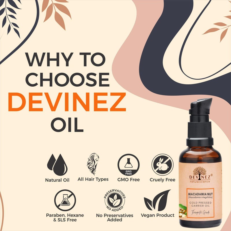 Devinez Macadamia Nut Cold-Pressed Oil, 50ml 100% Pure, Natural & Undiluted, Oleic Acid (Omega 9), for Healthy Hair, prevent wrinkles, age spots and other signs of aging - Image 2