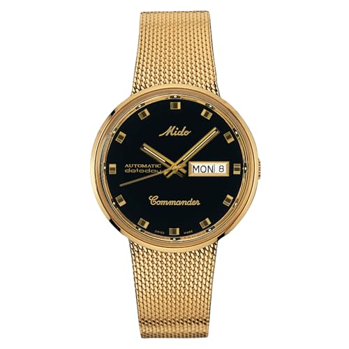 MIDO Commander 1959 - Swiss Automatic Watch for Men - Black Dial - 37mm Case - Milanese Stainless Steel Bracelet with Gold Color PVD Coating - M842932813 - Image 1