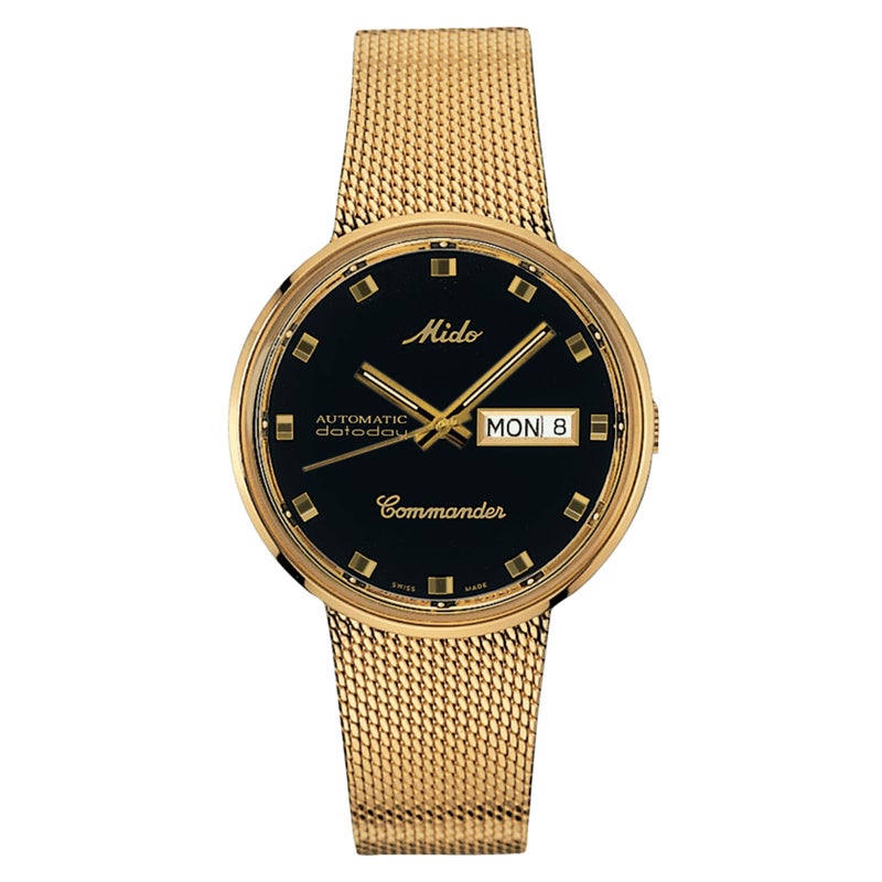 MIDO Commander 1959 - Swiss Automatic Watch for Men - Black Dial - 37mm Case - Milanese Stainless Steel Bracelet with Gold Color PVD Coating - M842932813 - Image 2