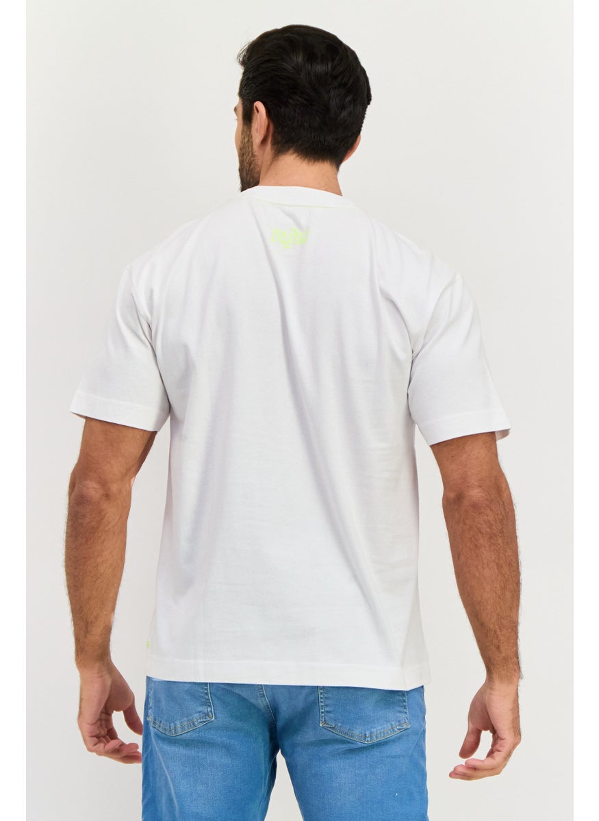 ESPRIT Men Crew Neck Short Sleeve Brand Logo T Shirt, White  - Image 3