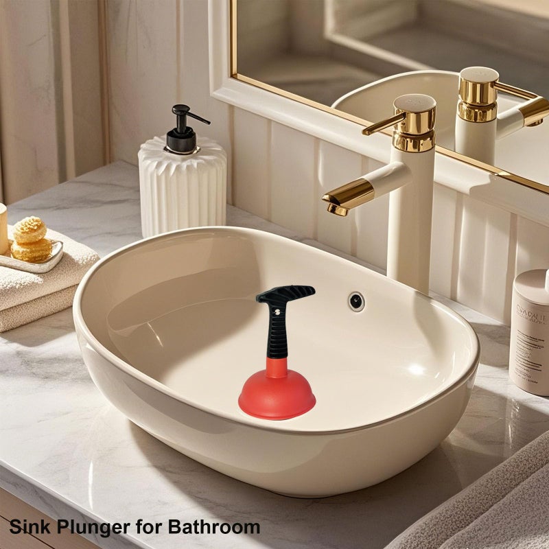Dokpod Mini Sink & Drain Plunger with Short Handle - Heavy-Duty Rubber Cup & Ergonomic Grip for Powerful Suction, Unclog Slow Drains in Sinks, Tubs, Showers, Bathrooms, Kitchens, Compact, Space-Saving Design - Image 2