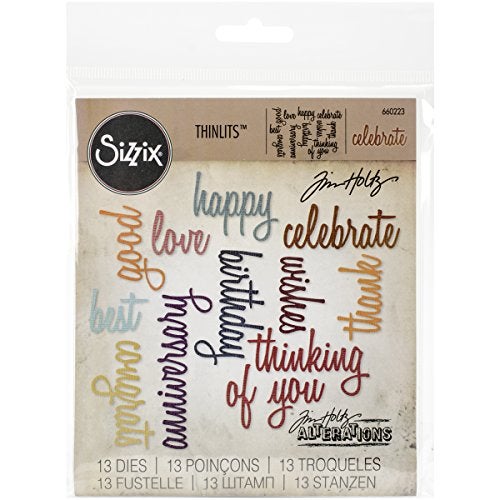 Sizzix SIZ660223 Tholtz Thinlits Die Celebration Words Scrpt Tholtz Thinlits Die , White - Image 1