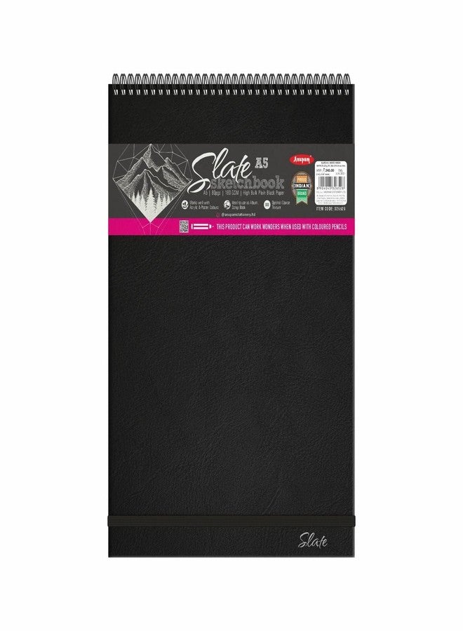 Anupam A5 Slate Black Paper Sketchbook 80 Pages 180 GSM Acid Free Paper Wiro Bound Sketch Book - Image 1