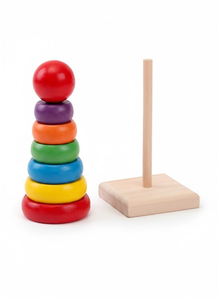 Wooden Rainbow Ring Tower Playset Multicolor 14 cm - Image 3