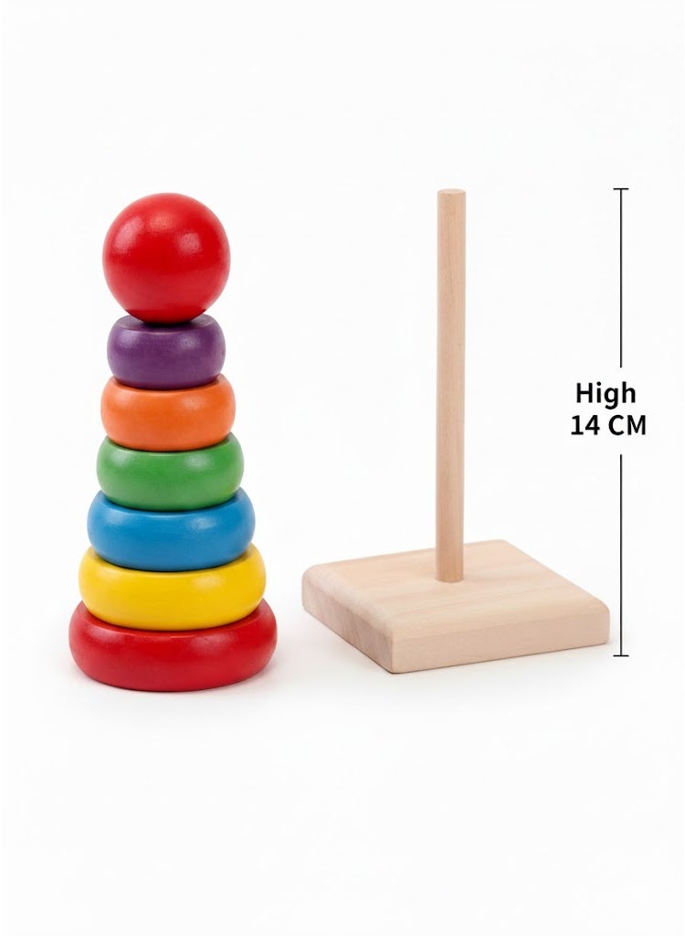 Wooden Rainbow Ring Tower Playset Multicolor 14 cm - Image 2