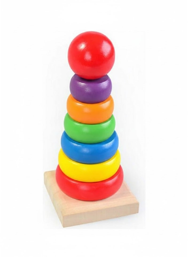 Wooden Rainbow Ring Tower Playset Multicolor 14 cm - Image 1