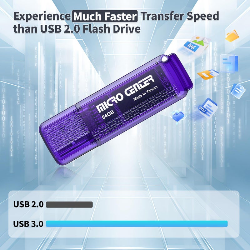 Inland Micro Center SuperSpeed 5 Pack 64GB USB 3.0 Flash Drive Gum Size Memory Stick Thumb Drive Data Storage Jump Drive (64G 5-Pack) - Image 3
