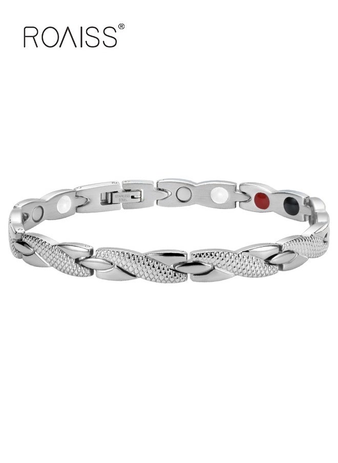 roaiss - Chic Magnetic Dragon Textured Bracelet Fashionable Geometric Detachable Cuff Bangle Multicolor Casual Wrist Jewelry Gift for Men Father Brother Silver - Image 1