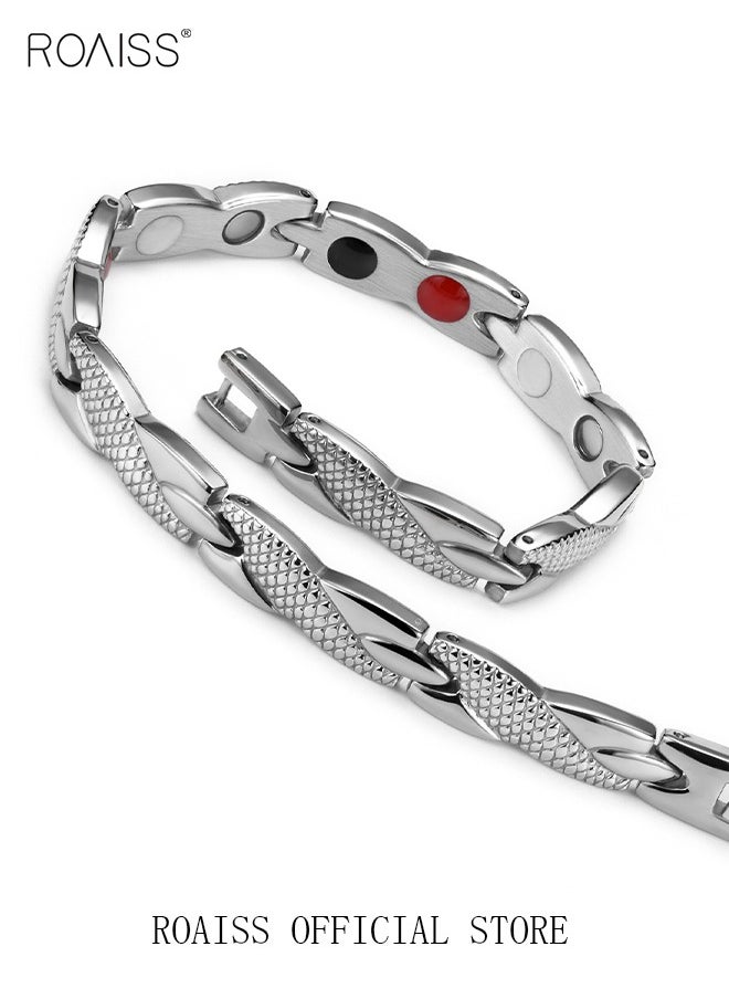 roaiss - Chic Magnetic Dragon Textured Bracelet Fashionable Geometric Detachable Cuff Bangle Multicolor Casual Wrist Jewelry Gift for Men Father Brother Silver - Image 1