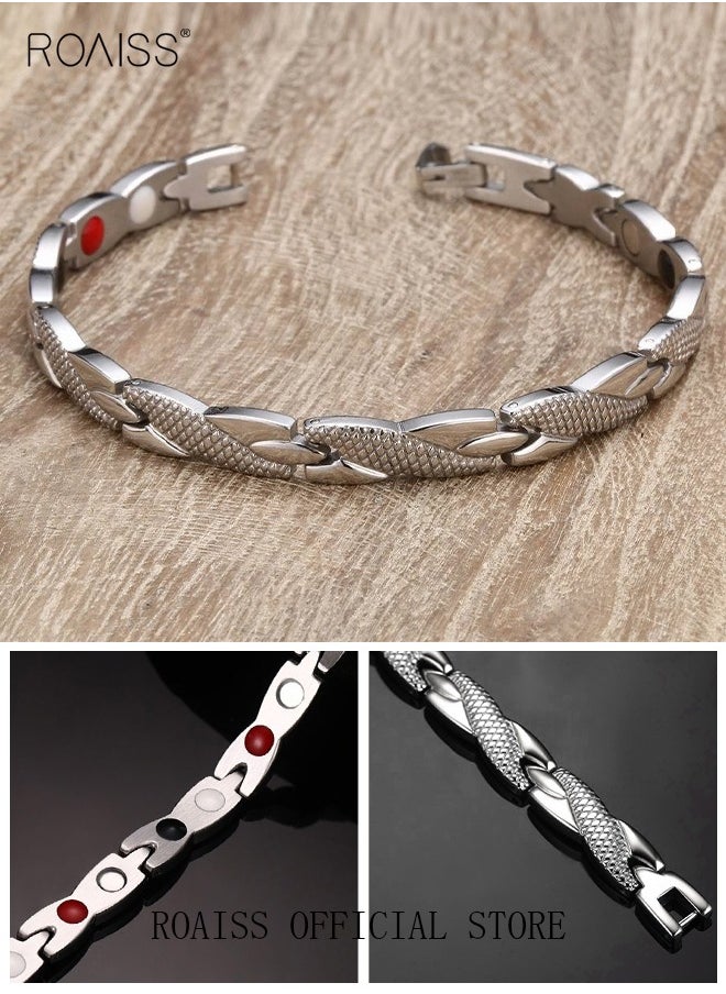 roaiss - Chic Magnetic Dragon Textured Bracelet Fashionable Geometric Detachable Cuff Bangle Multicolor Casual Wrist Jewelry Gift for Men Father Brother Silver - Image 1