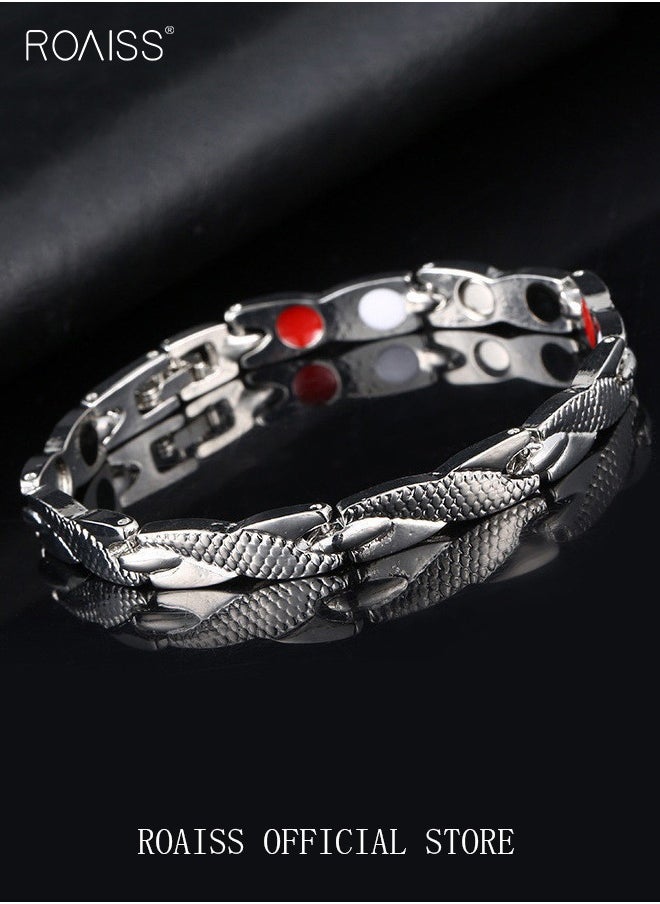 roaiss - Chic Magnetic Dragon Textured Bracelet Fashionable Geometric Detachable Cuff Bangle Multicolor Casual Wrist Jewelry Gift for Men Father Brother Silver - Image 1