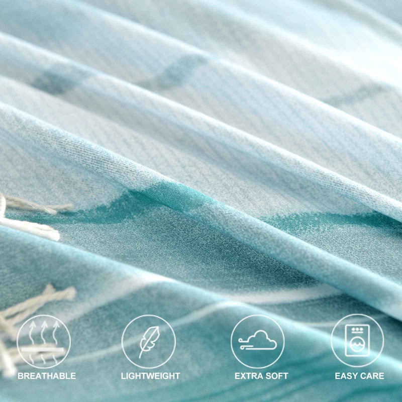 Faincy Blue Grey Striped Queen Size Duvet Cover - Teal and Gray Stripe Printed Pattern Reversible Microfiber Comforter Cover Bedding Sets - 3PC 90 x 90 Soft Bed Sets , Modern Abstract Style for Women Men - Image 4