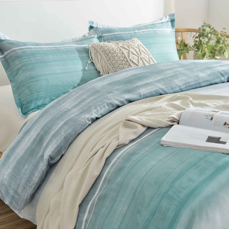 Faincy Blue Grey Striped Queen Size Duvet Cover - Teal and Gray Stripe Printed Pattern Reversible Microfiber Comforter Cover Bedding Sets - 3PC 90 x 90 Soft Bed Sets , Modern Abstract Style for Women Men - Image 3