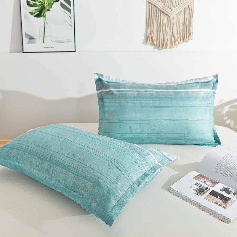 Faincy Blue Grey Striped Queen Size Duvet Cover - Teal and Gray Stripe Printed Pattern Reversible Microfiber Comforter Cover Bedding Sets - 3PC 90 x 90 Soft Bed Sets , Modern Abstract Style for Women Men - Image 5