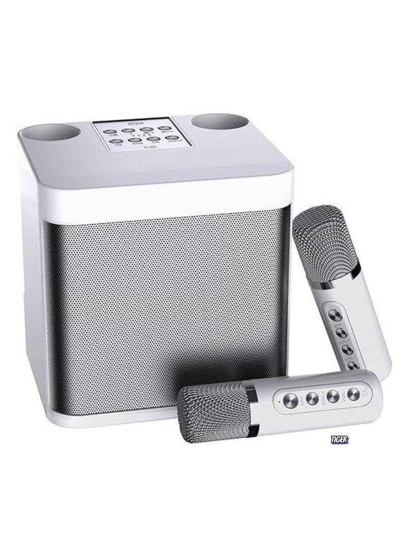 TIGER Mini Karaoke Machine for Adults & Kids | Portable Bluetooth Karaoke Speaker for TV with 2 Wireless Microphones | PA Speaker System for Indoor & Outdoor Party, Family Party Singing (Off White) - Image 1